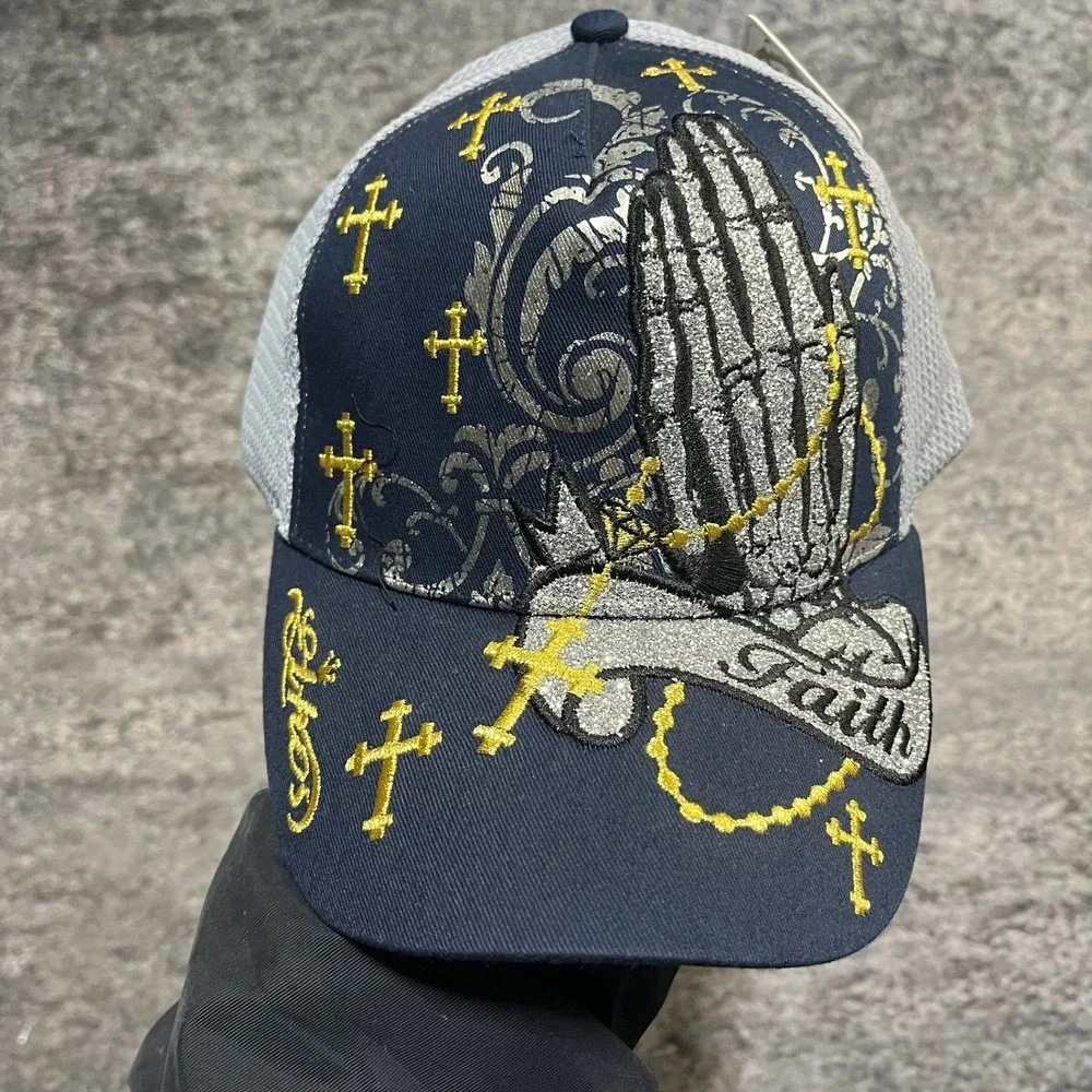 NWT KB Ethos Trucket Hat Black Embroidered‎ Cross Vintage Y2K Cyber Grunge Goth